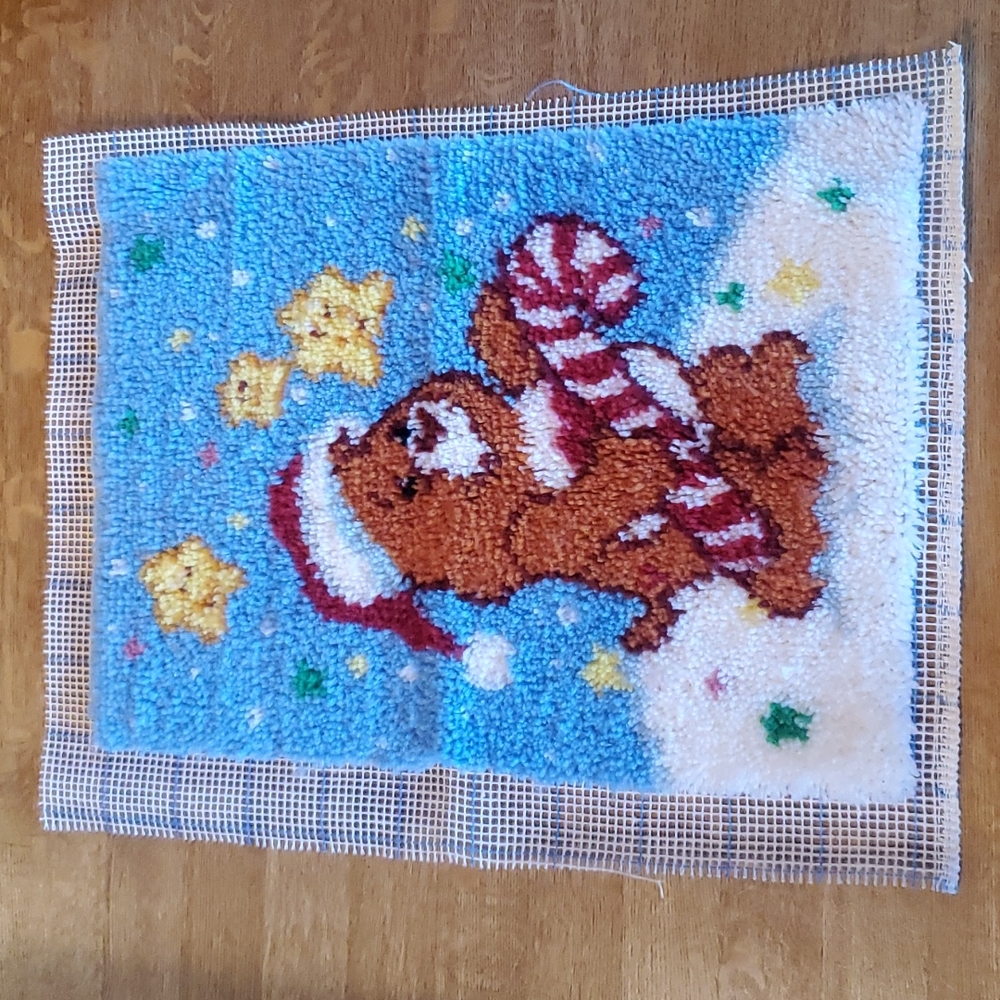 Vintage Christmas Tenderheart Care Bear Latch Hook Rug Wall Hanging